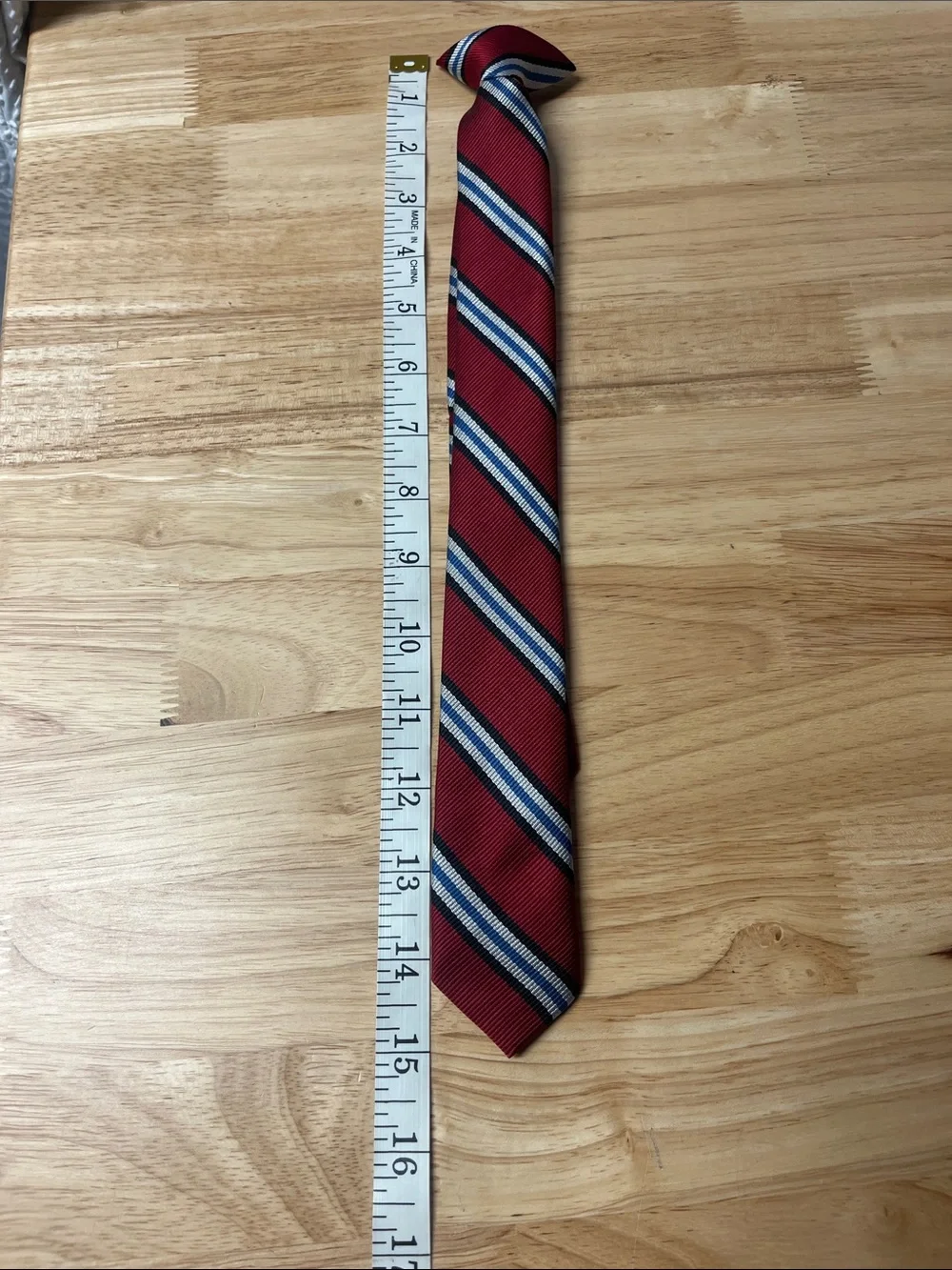 Boys Striped Clip-On Tie Burgundy Blue White